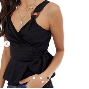 NWT ASOS Black Linen Wrap-Style Tank Top Size 4 Wooden Accents